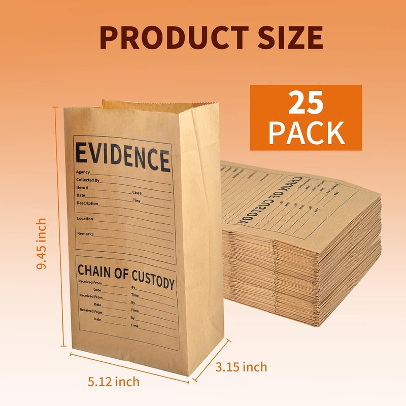 WANGDEFA 25 Pack Paper Evidence Bags 9.45 * 5 * 3 inch Crime Scene Paper Evidence Bag for Receipts (25) - Image 2